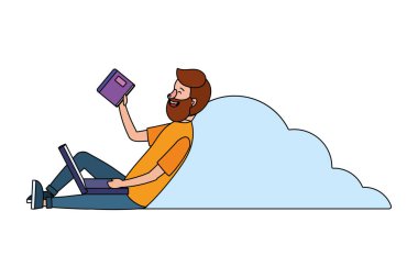 Online eğitim adam dizüstü karikatür vektör çizim grafik tasarım ile