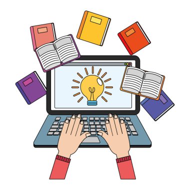 Online eğitim dizüstü karikatür vektör çizim grafik tasarım