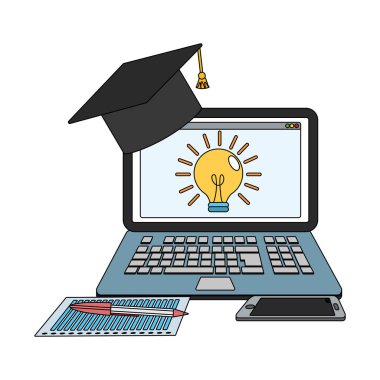 Online eğitim dizüstü karikatür vektör çizim grafik tasarım