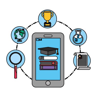 Online eğitim smartphone karikatür vektör çizim grafik tasarım