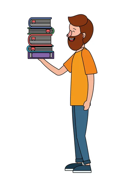 Young Man Holding Books Cartoon Vector Illustration Graphic Design — Stock Vector