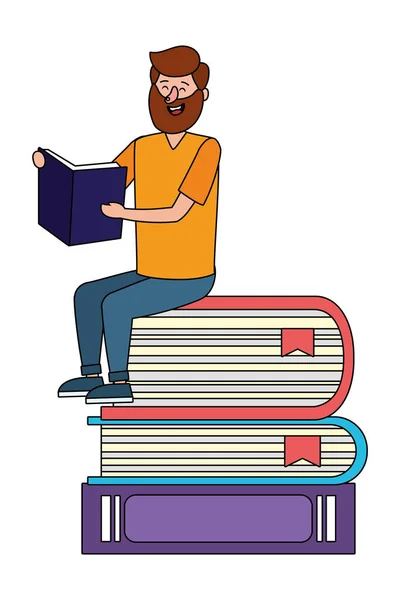 Educação Homem Leitura Livro Sobre Livros Desenho Animado Vetor Ilustração —  Vetores de Stock