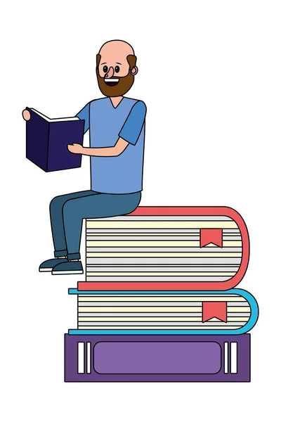 Educación Hombre Lectura Libro Sobre Libros Dibujos Animados Vector Ilustración — Vector de stock