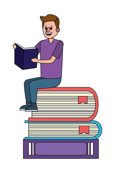 Education Man Reading Book Books Cartoon Vector Illustration Graphic Design — Stock Vector