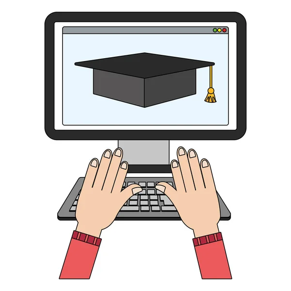 Educazione Online Computer Cartone Animato Vettore Illustrazione Grafica Design — Vettoriale Stock