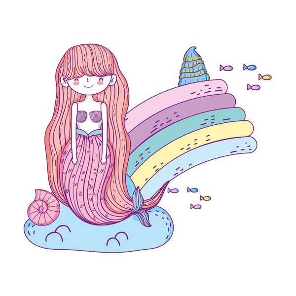 Bella Sirena Nuvole Fiaba Personaggio Vettore Illustrazione Design — Vettoriale Stock