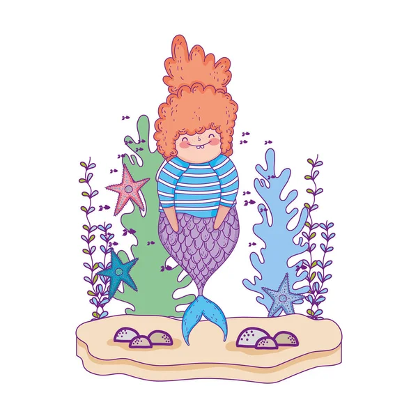 Beautiful Mermaid Seaweed Fairytale Character Vector Illustration Design — Stock Vector