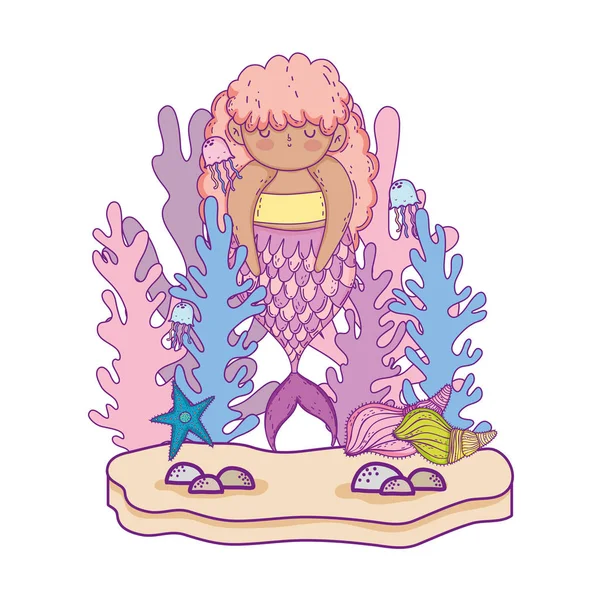 Beautiful Mermaid Seaweed Fairytale Character Vector Illustration Design — Stock Vector