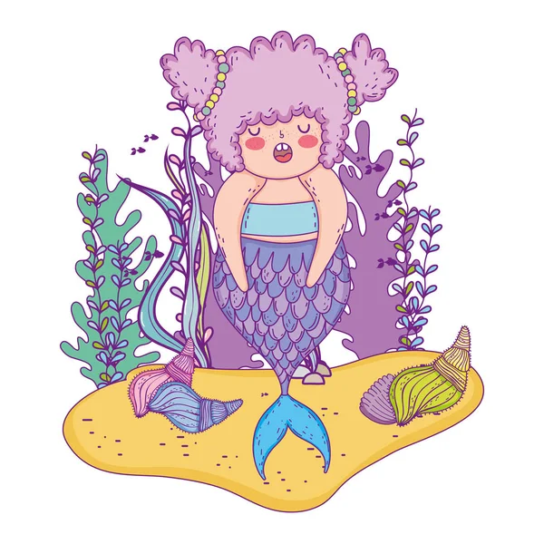 Beautiful Mermaid Seaweed Fairytale Character Vector Illustration Design — Stock Vector