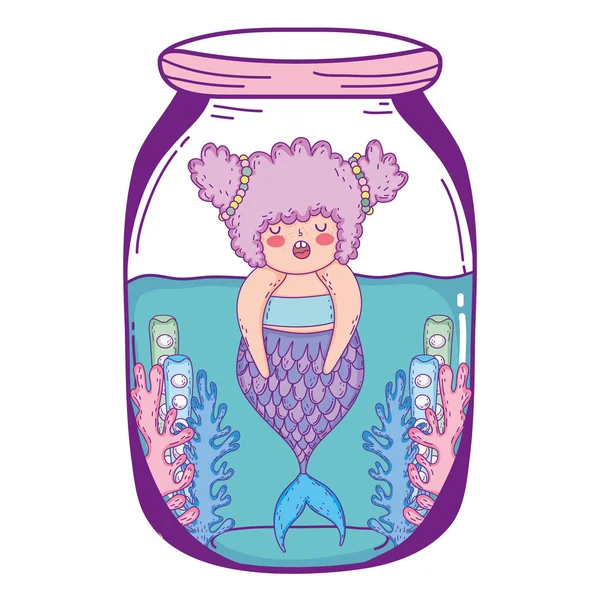 Beautiful Mermaid Mason Jar Fairytale Character Vector Illustration Design — Stock Vector