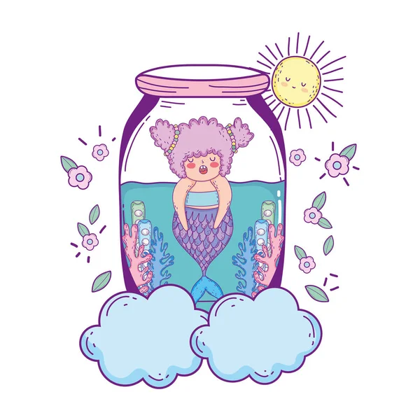 Beautiful Mermaid Mason Jar Fairytale Character Vector Illustration Design — Stock Vector