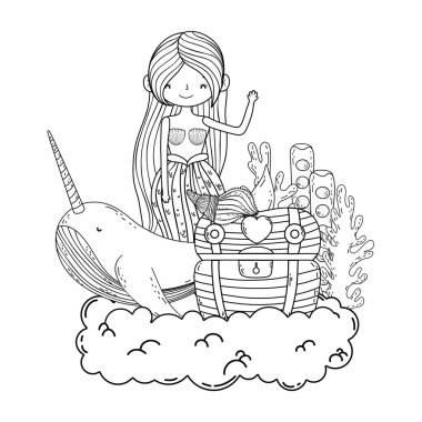 narval fairytale karakter vektör çizim tasarımı ile güzel deniz kızı