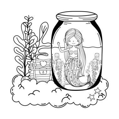 hazine sandığı vektör çizim tasarım mason kavanoza güzel deniz kızı