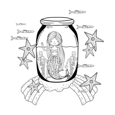 mason kavanoza fairytale karakter vektör çizim tasarım güzel deniz kızı