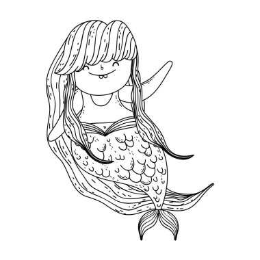güzel deniz kızı fairytale karakter vektör çizim tasarımı