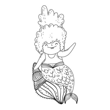 kabuk fairytale karakter vektör çizim tasarım içinde oturan güzel deniz kızı