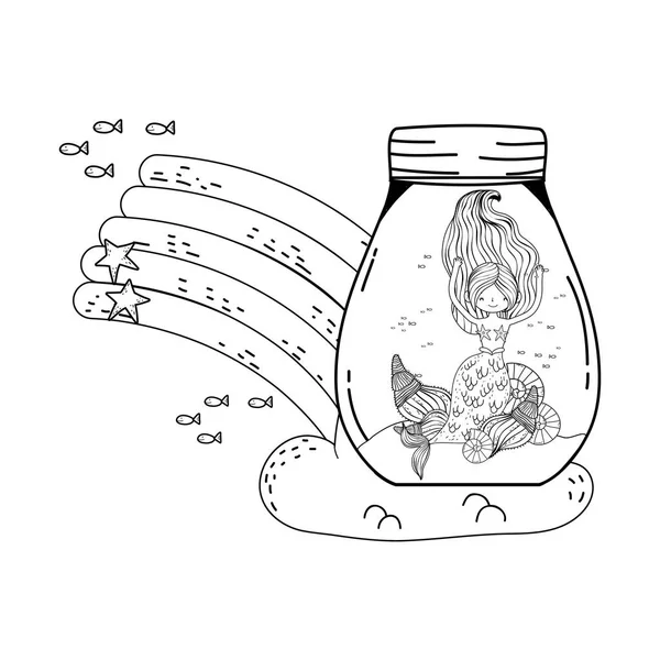 Mooie Zeemeermin Mason Jar Fairytale Characterdesign Vector Illustratie — Stockvector