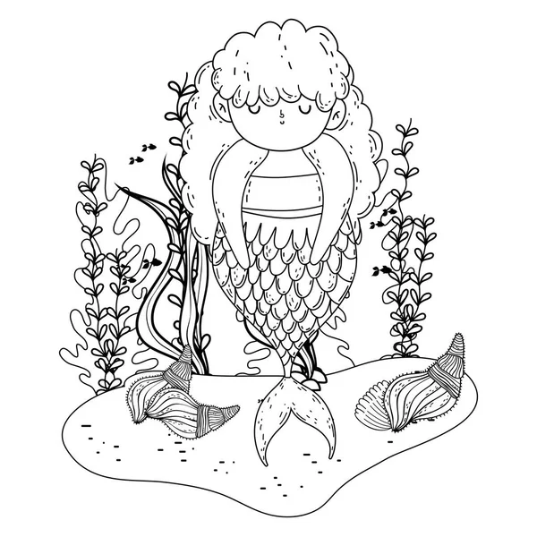 Vacker Sjöjungfru Med Tång Fairytale Karaktärsdesign Vektor Illustration — Stock vektor