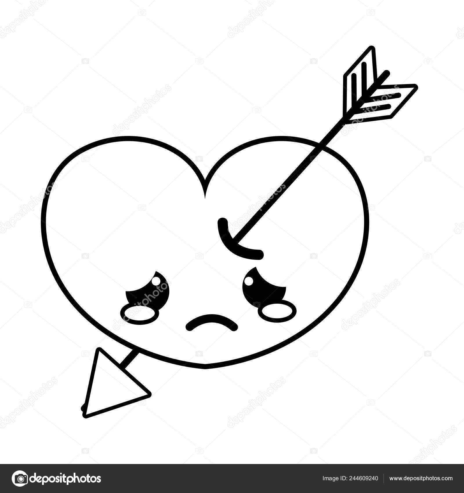 Line Crying Heart Arrow Kawaii Character Vector Illustration Vector Image By C Stockgiu Vector Stock