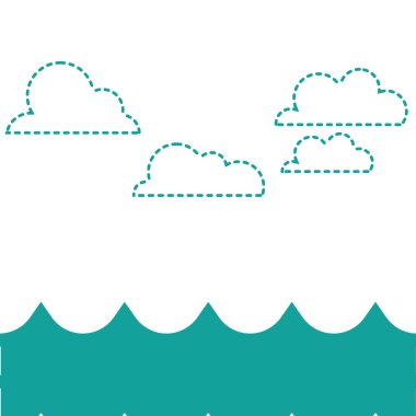 Şekil bulutlar gökyüzünde doğal okyanus dalgaları ile vektör çizim noktalı.