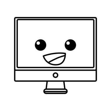 satır mutlu bilgisayar ekran kawaii karikatür vektör çizim