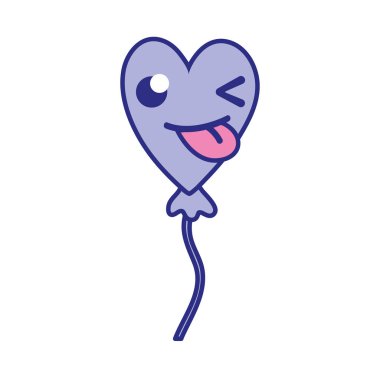 tam renkli komik kalp balon kawaii karikatür vektör çizim