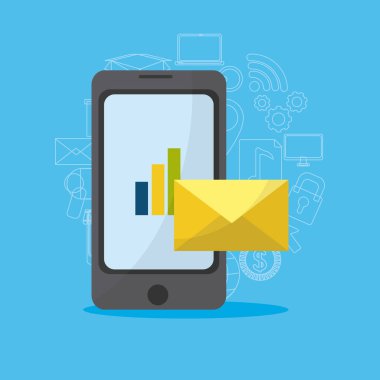 Smartphone medya pazarlama işletme kavramı vektör çizim grafik
