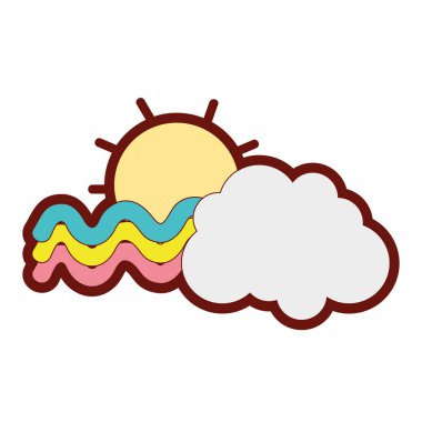 çizgi rengi güneş ve gökyüzünde bulut ile parlak gökkuşağı illüstrasyon vektör