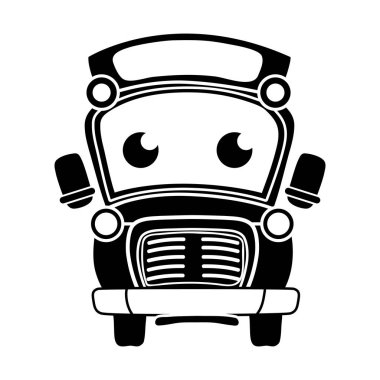 kontur şirin ve ihale okul otobüsü kawaii vektör çizim