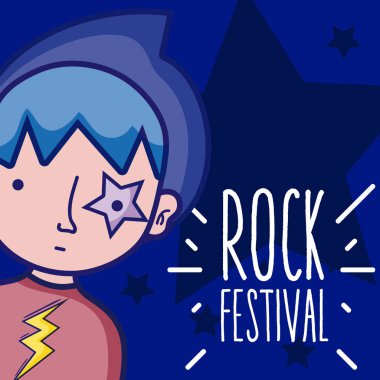 Rock Festivali adam karikatür kavramı üzerinde renkli arka plan vektör çizim grafik tasarım