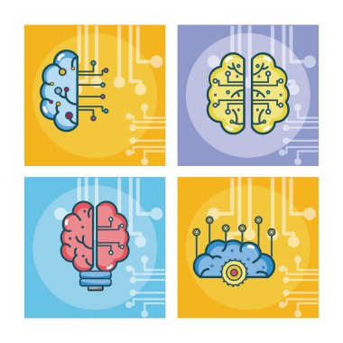 Yapay zeka karikatürler üzerinde kare çerçeveler vektör çizim grafik tasarım kümesi