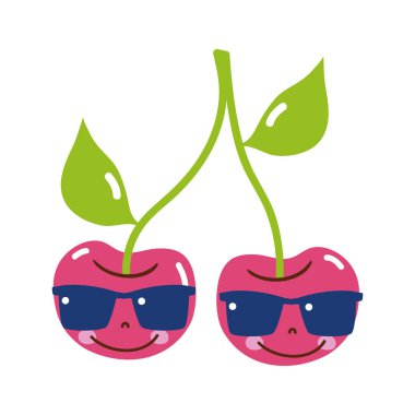 renkli mutlu cherrys meyve güneş gözlüğü kawaii vektör çizim ile