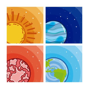 Milkyway gezegenler kare renkli çerçeveler vektör çizim grafik tasarım kümesi