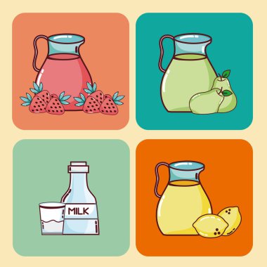 Koleksiyonları vektör çizim grafik tasarım kümesi meyve içecekler