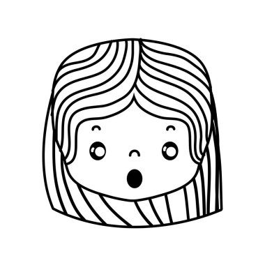 Kız kafa saç modeli ve korkmuş yüz vektör çizim ile satır