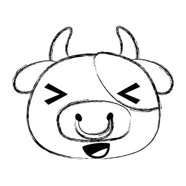 Grunge neşeli inek baş vahşi hayvan vektör çizim