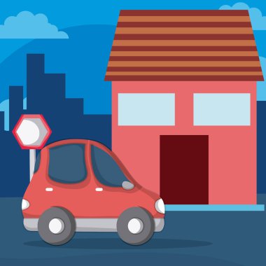 Mahalle vektör çizim grafik tasarım üzerinde kırmızı küçük araba