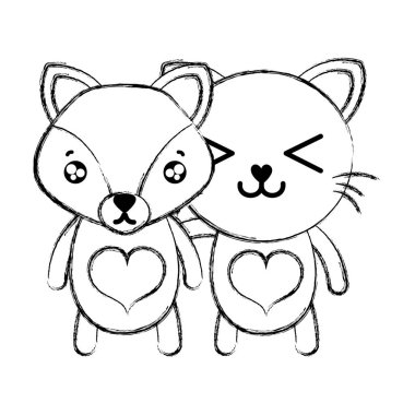 Şekil fox ve kedi sevimli hayvan arkadaşlar illüstrasyon vektör