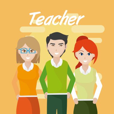Genç öğretmenler takım çalışması karikatür kavramı vektör çizim grafik tasarım