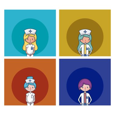 Sevimli kadın tıbbi ekip çizgi film illüstrasyon grafik tasarım vektör