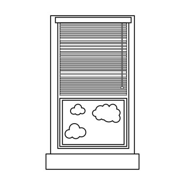 satırı penceresi ile perde kör açık ve bulutlar illüstrasyon vektör