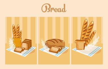 Delcious ekmek renkli çerçeveler vektör çizim grafik tasarım kümesi