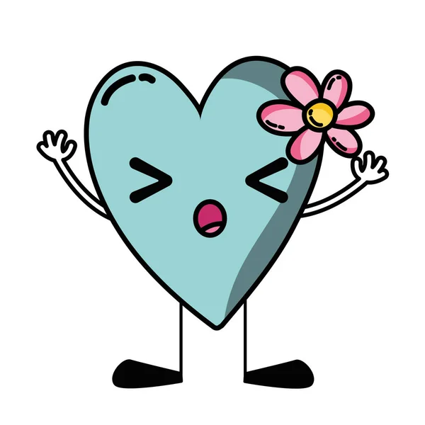 Coeur Endormi Avec Fleur Kawaii Avec Bras Jambes Illustration Vectorielle — Image vectorielle
