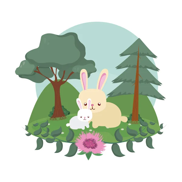 Кролики Лесу Изолированные Изображения Векторные Иллюстрации Графический Дизайн — стоковый вектор