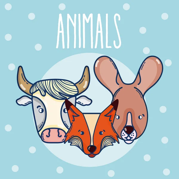 Wild Animals Cute Cartoons Vector Illustration Graphic Design — Stock Vector