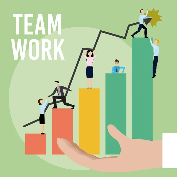 Business teamwork on statistics bars growing vector illustration graphic design