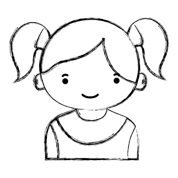 图快乐的女孩与两个尾巴头发矢量插图 — 图库矢量图片