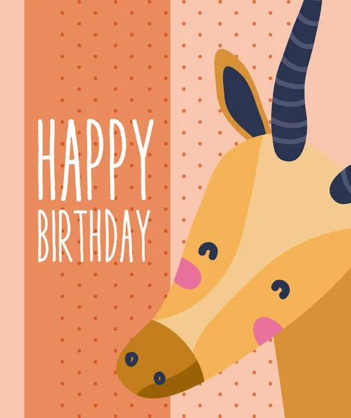 Deer Happy Birthday Card Cute Cartoon Vector Illustration Graphic Design — Stock Vector