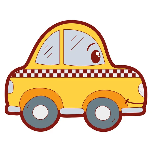 Ligne Couleur Kawaii Heureux Taxi Voiture Transport Vectoriel Illustration — Image vectorielle