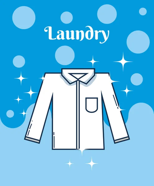 Manliga Skjorta Tvättservice Koncept Över Bubblor Bakgrund Vektor Illustration Grafisk — Stock vektor